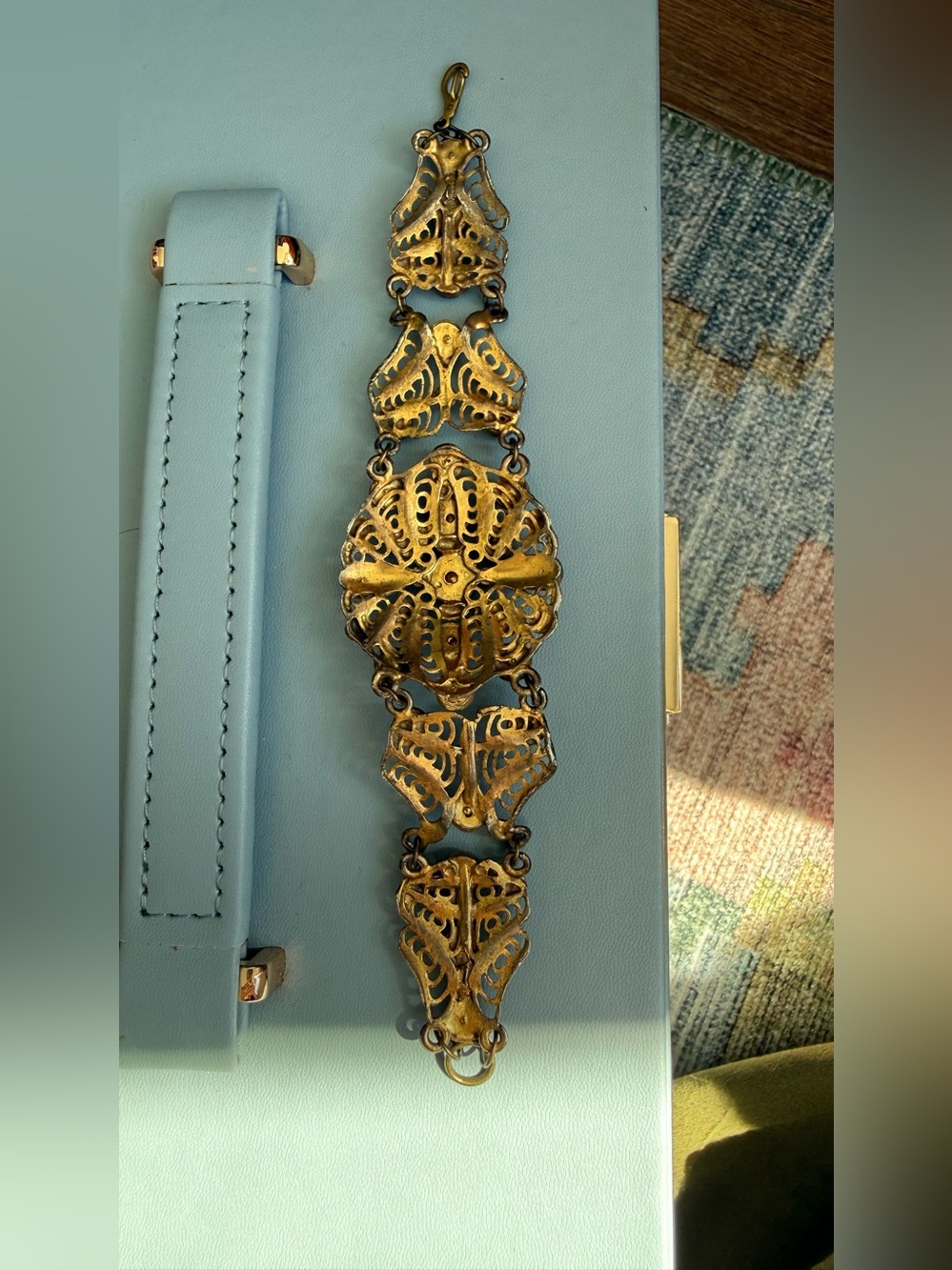 1930s Art Deco Czech Rainbow Glass Filigree Bracelet - Picture 7 of 12